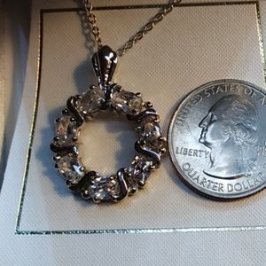 Round silver CZ necklace new still in box